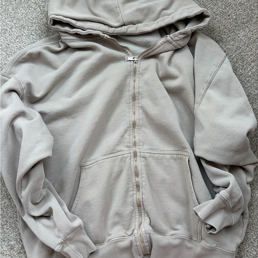 Brandy Melville Taupe Full-Zip Hooded Sweatshirt